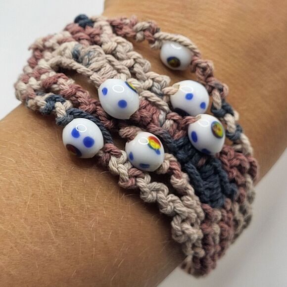 Bohemian Knotted Bracelet with Glass Beads Adjustable - Picture 1 of 3